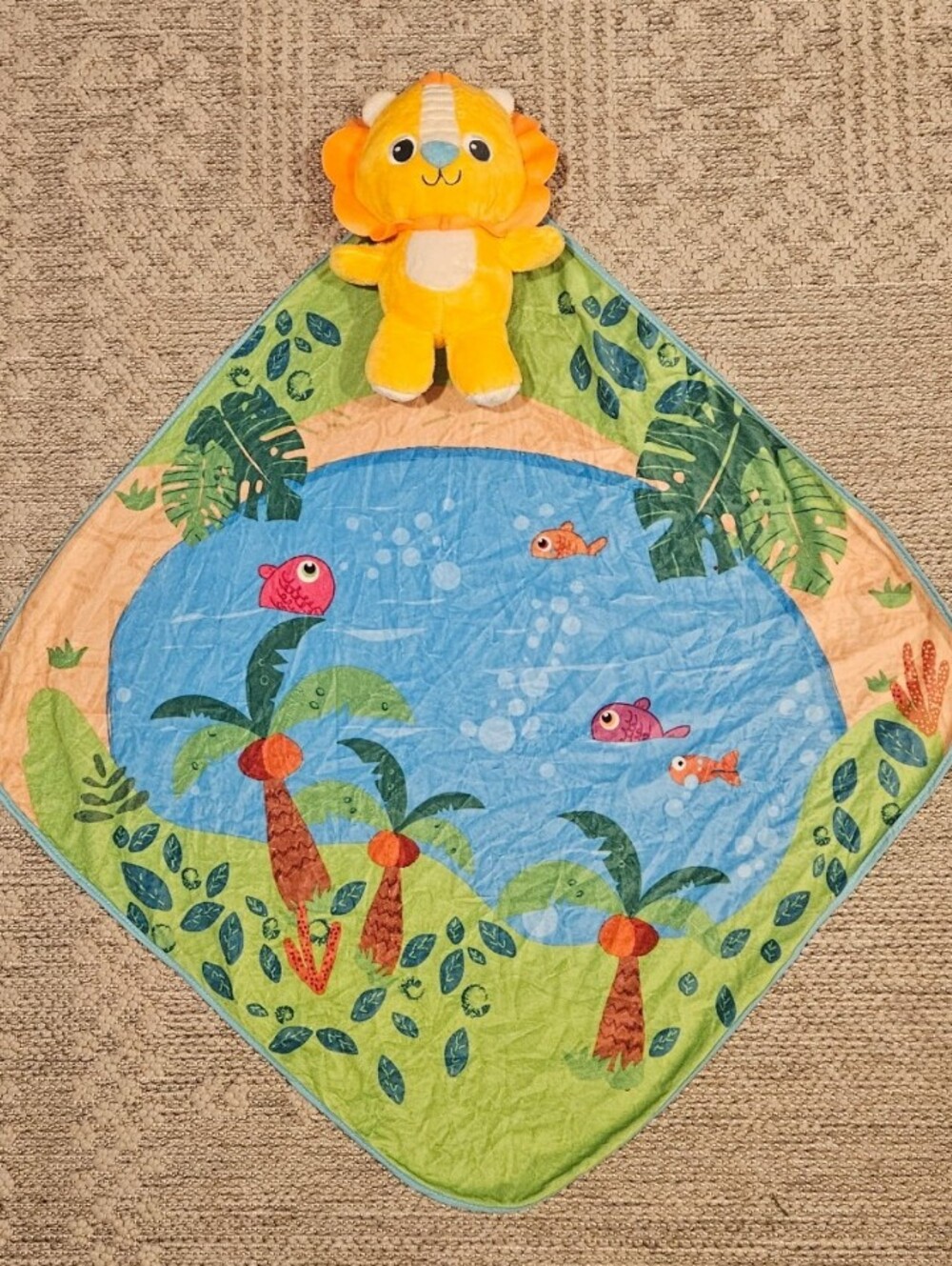 Winfun 2-in-1 Lovie Lion Blanket Tummy Time Mat Travel Animal Plush